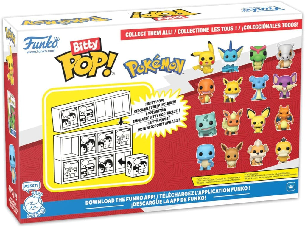 Funko Bitty POP! 4 Pack: Pokemon - Squirtle, Eevee, Growlithe, Psyduck | Official Video Games Merch - Tiny 0.9 inch Figures with Display Shelf - Cake Topper, Party Bag and Stocking Filler Gift
