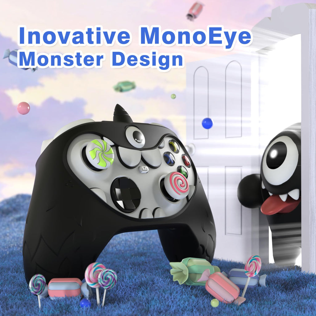PlayVital MonoEye Monster Controller Skin for Xbox Series X/S - Cute Anti-Slip Silicone Cover Case with 4 Candy Thumb Grip Caps & Stickers, Full Protection Set, Green - Flex Gamingproduct_type
