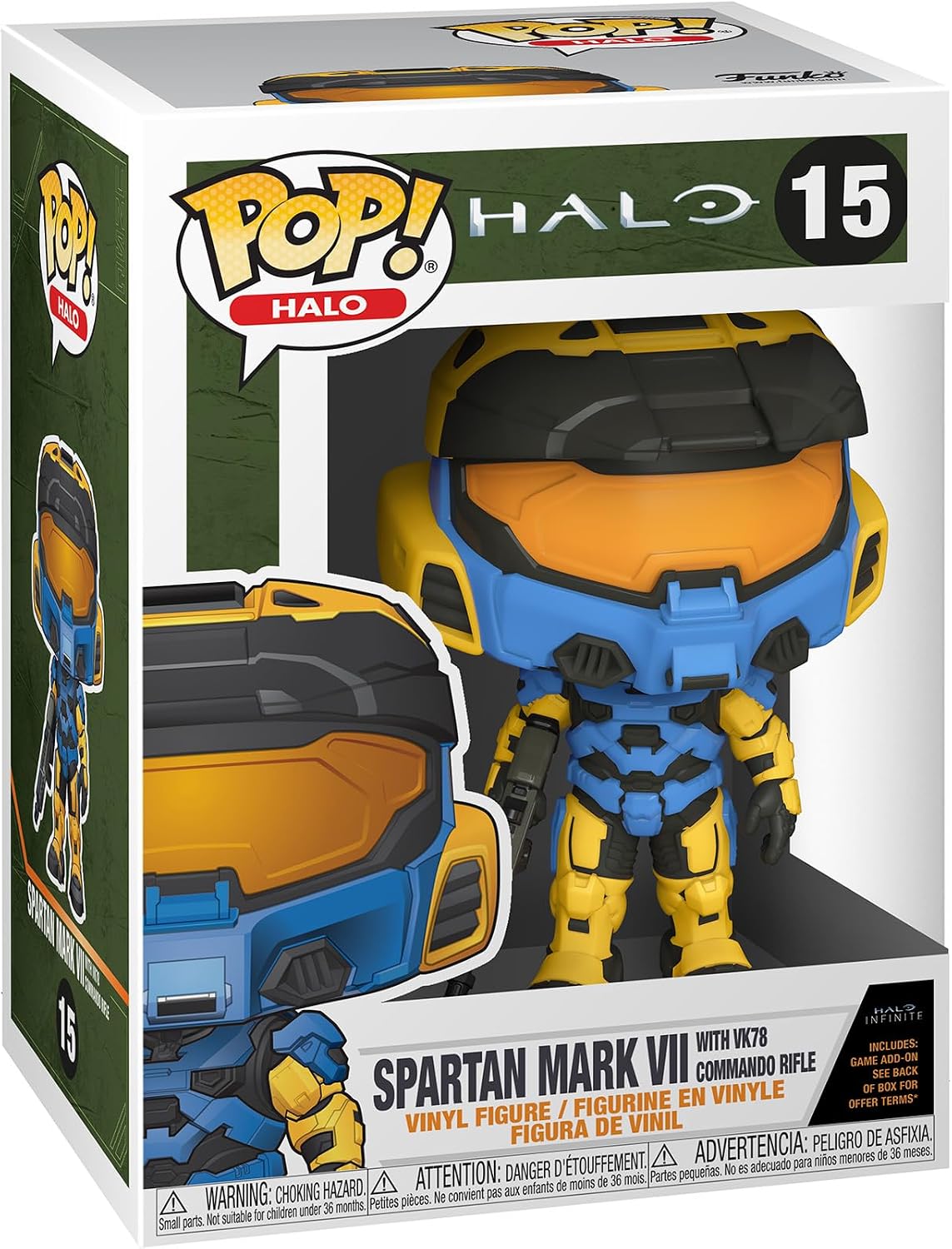 Funko Pop! Games: Halo Infinite - Spartan Mark VII with VK78, Blue & Yellow, with Game Add On, 3.75 inches