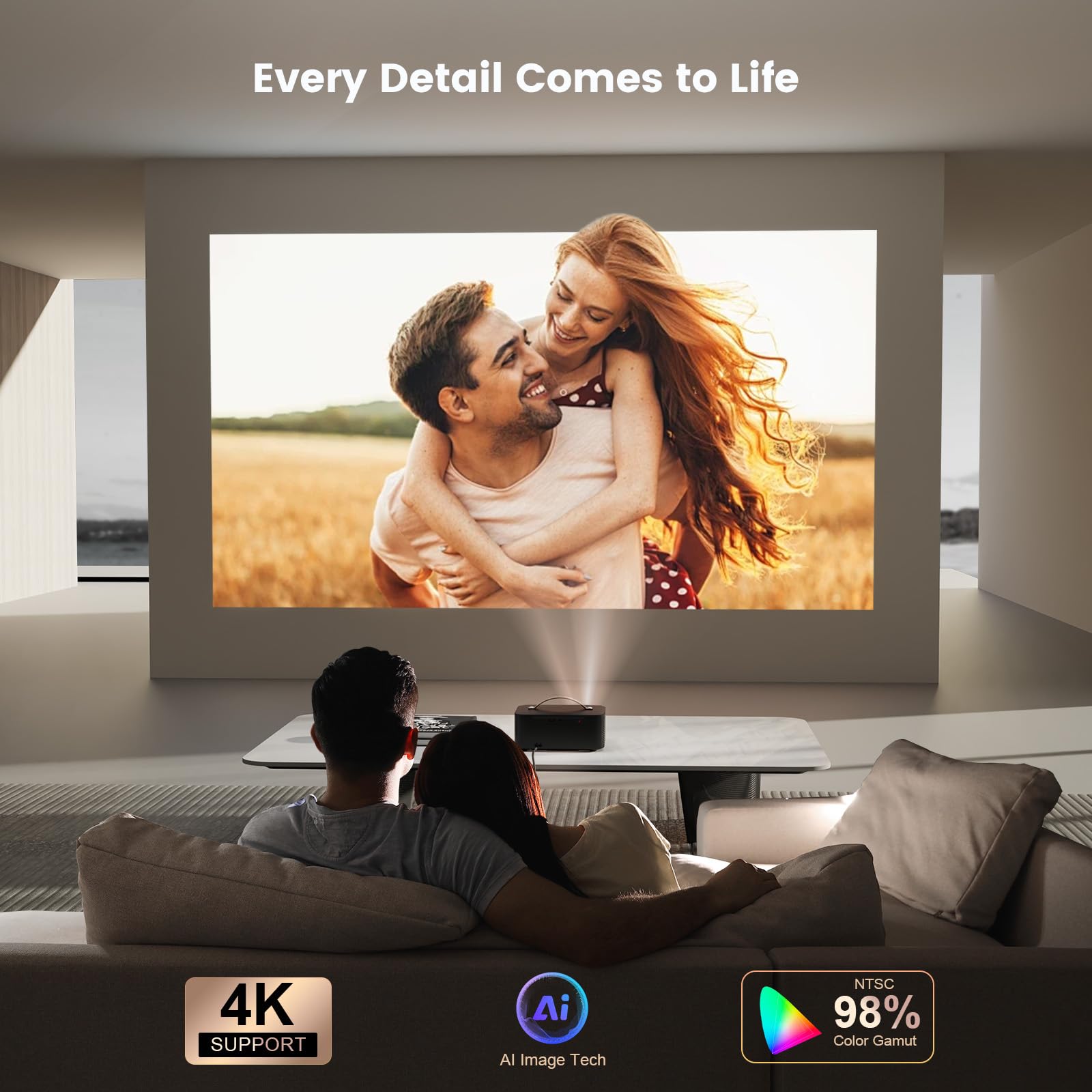 Outdoor-Projector-4K with WiFi and Bluetooth: [3000 Brightness/50W DoIby/Built-in APPs] Portable-Projector Smart OS 2.0&AI Auto Focus, ONOAYO Movie Proyector Compatible with Netflix/YouTube/PrimeVideo - Flex Gamingproduct_type