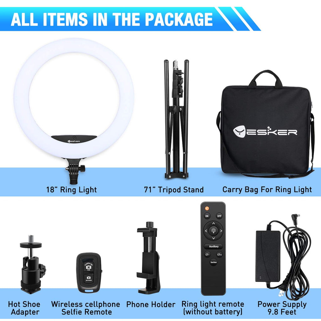 Yesker Ring Light with Tripod Stand and Phone Holder 18 Inch RGB Ringlight 25 RGB Modes Bi-Color Adjustable 2700–7000K LED Selfie Halo Light Kit for Live Stream Photography Zoom Makeup Youtobe Tiktok