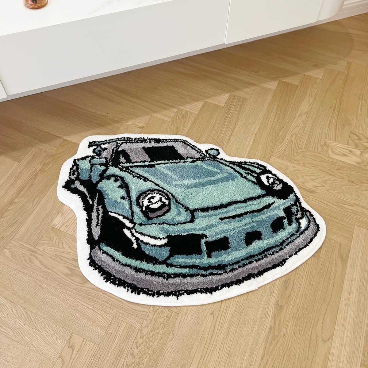 LAKEA Enthusiast Green Sports Car Shaped Flocking Rug Irregular Geometric Carpet Bed Side Anti Slip Floor Pad Doormat Aesthetic Home (31.5 X24 Inch) - Flex Gamingproduct_type
