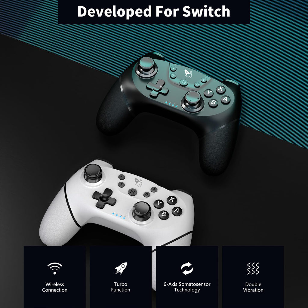 AceGamer Wireless Pro Controller for Nintendo Switch/Lite/OLED/Switch 2/PC, 2 pack, Hall Effect Joystick for Switch 2 Pro Controller with Wake-Up/Dual Vibration/Turbo/Ergonomic ! (Black&White) - Flex Gamingproduct_type