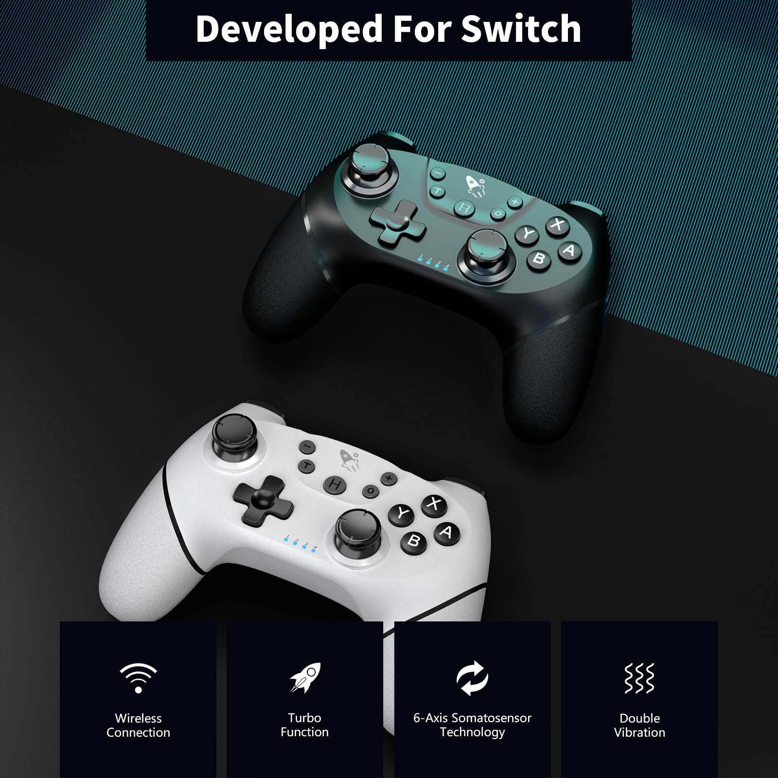 AceGamer Wireless Pro Controller for Nintendo Switch/Lite/OLED/Switch 2/PC, 2 pack, Hall Effect Joystick for Switch 2 Pro Controller with Wake-Up/Dual Vibration/Turbo/Ergonomic ! (Black&White) - Flex Gamingproduct_type