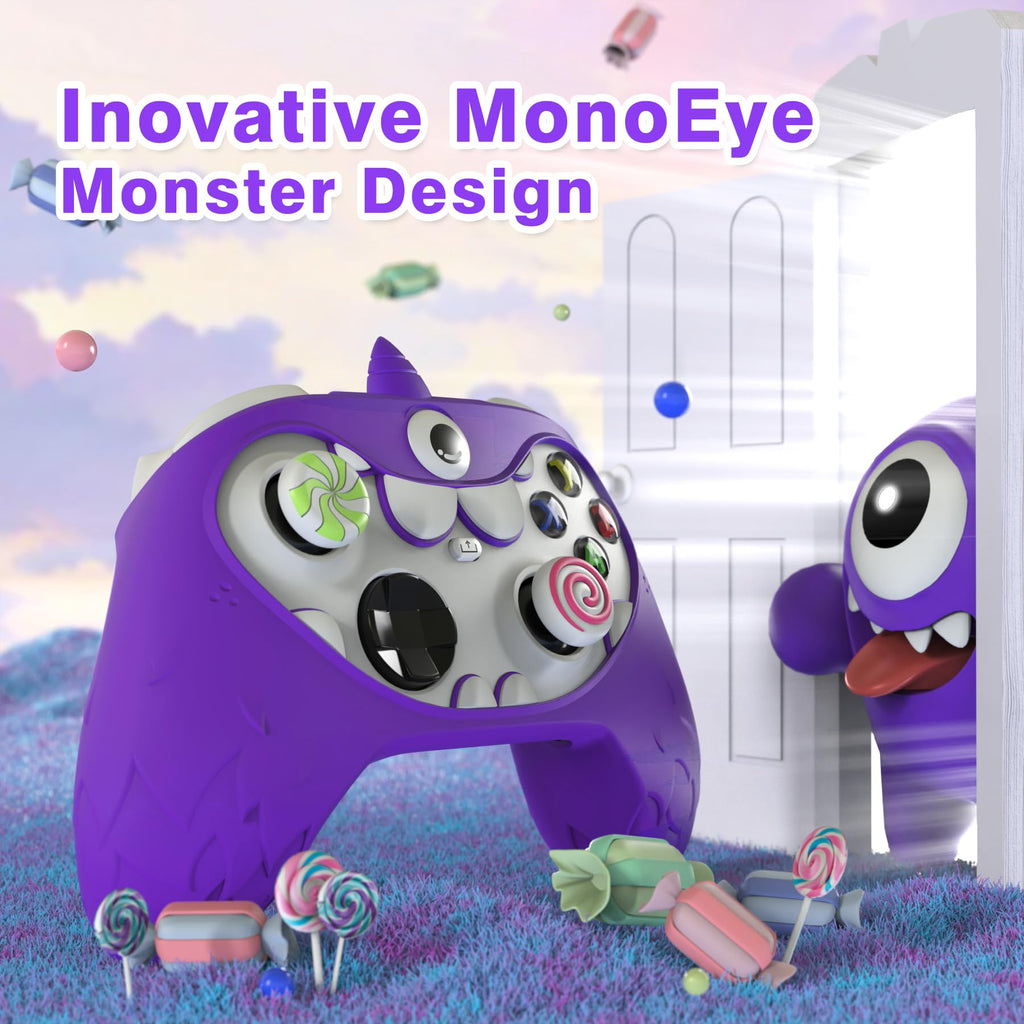 PlayVital MonoEye Monster Controller Skin for Xbox Series X/S - Cute Anti-Slip Silicone Cover Case with 4 Candy Thumb Grip Caps & Stickers, Full Protection Set, Green - Flex Gamingproduct_type