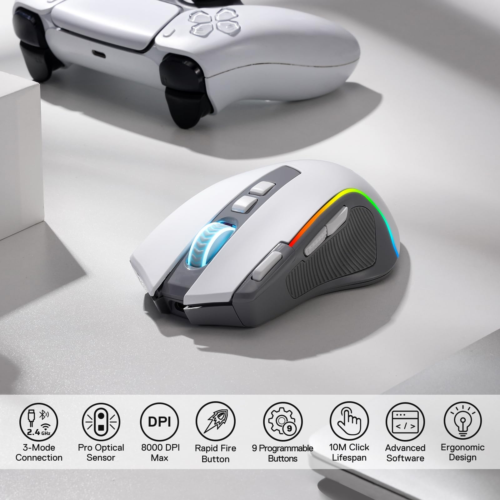 Redragon M612 Predator RGB Gaming Mouse, 8000 DPI Wired Optical Mouse with 11 Programmable Buttons & 5 Backlit Modes, Software Supports DIY Keybinds Rapid Fire Button - Flex Gamingproduct_type