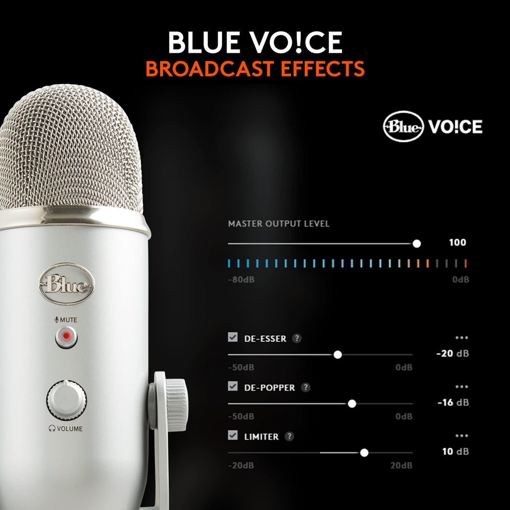 Logitech Creators Blue Yeti USB Microphone for PC, Mac, Gaming, Recording, Streaming, Podcasting, Studio and Computer Condenser Mic with Blue VO!CE effects, 4 Pickup Patterns, Plug and Play - Blackout | VO!CE effects, 4 pickup patterns, plug-and-play oper