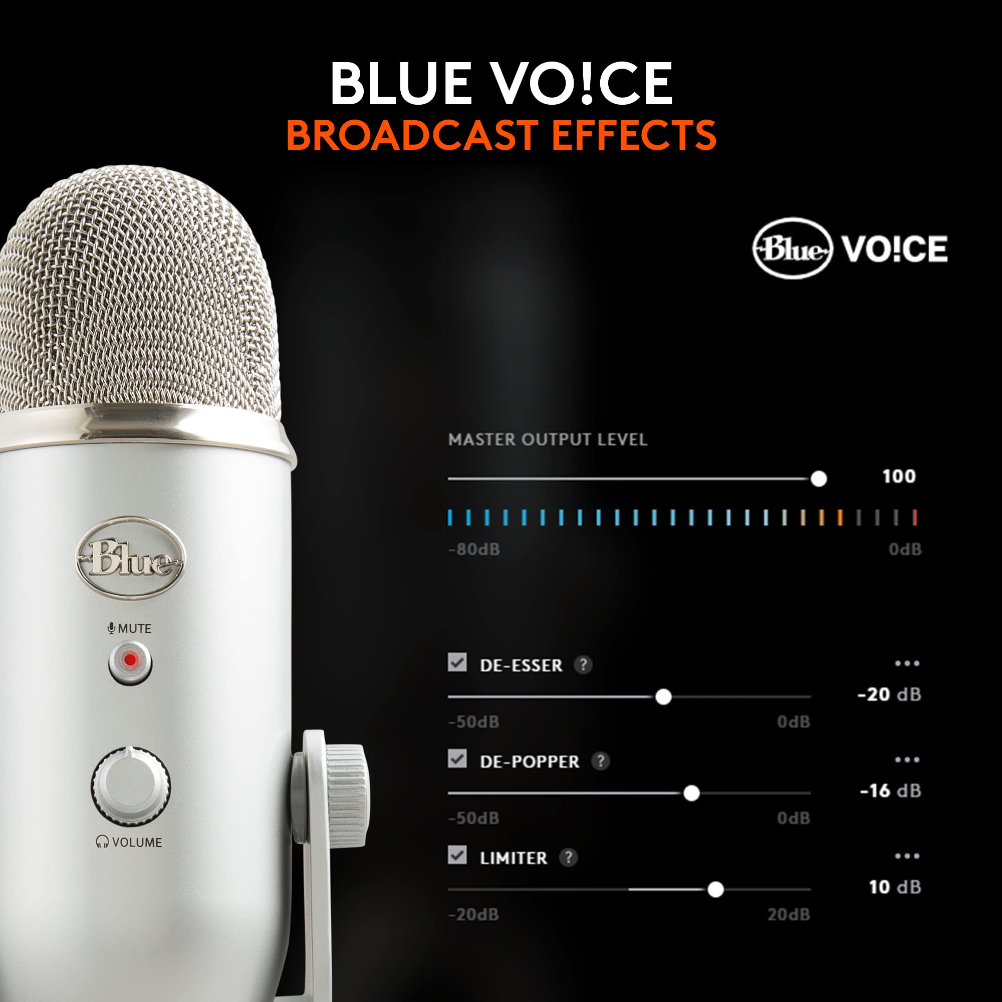 Logitech Creators Blue Yeti USB Microphone for PC, Mac, Gaming, Recording, Streaming, Podcasting, Studio and Computer Condenser Mic with Blue VO!CE effects, 4 Pickup Patterns, Plug and Play - Blackout | VO!CE effects, 4 pickup patterns, plug-and-play oper