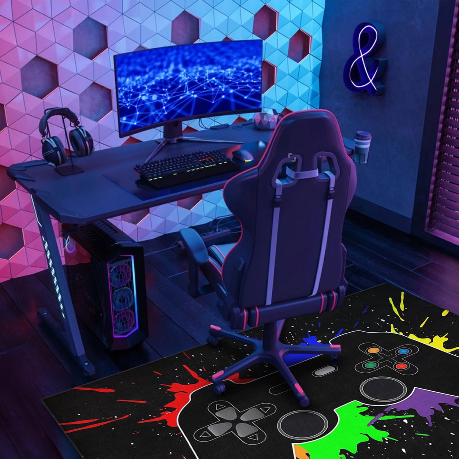 Gaming Chair Mat for Carpet Hardwood Tile Floor,36"x48" Gamer Rugs for Game Room, Under Desk Non Slip Gamer Rug,Low-Pile Game Room Rug,Rubber Backing Large Gaming Chair Floor Mat,Green Honeycomb - Flex Gamingproduct_type