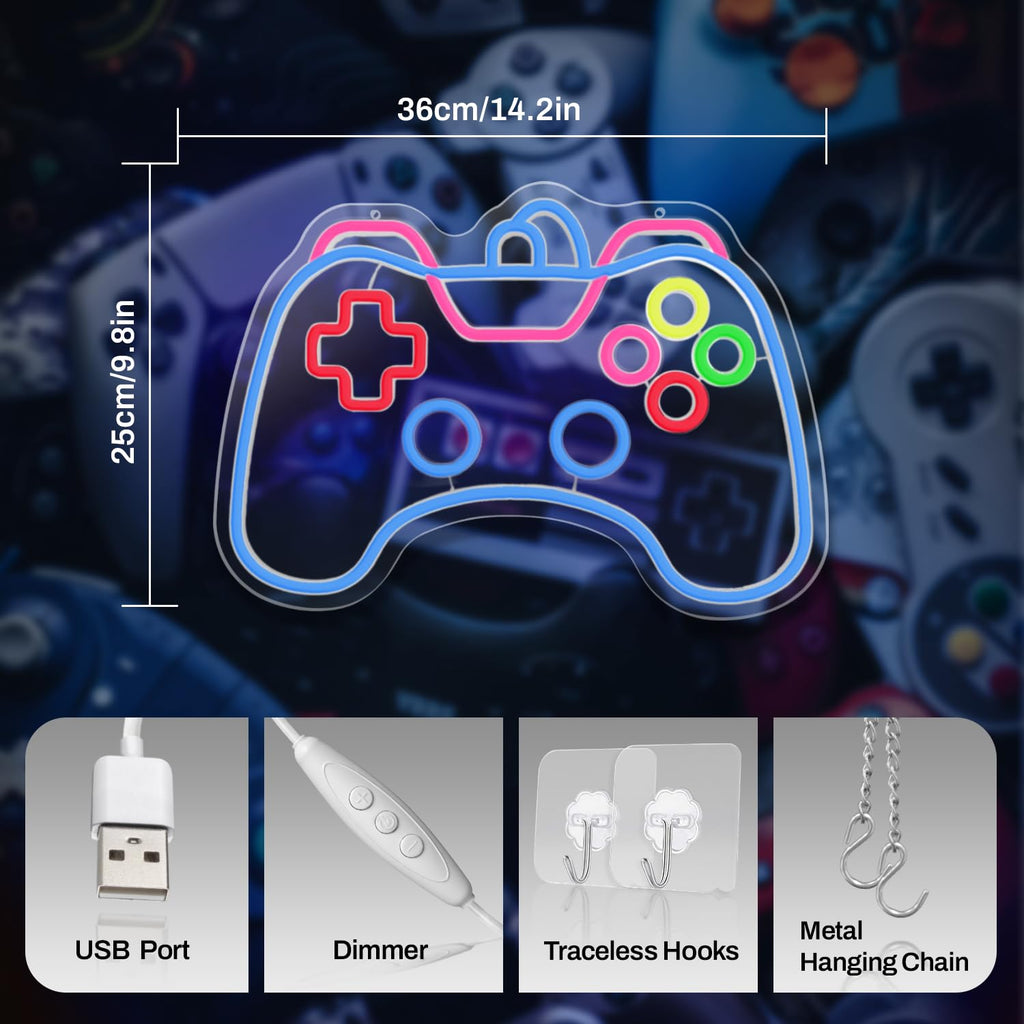 Gamer Mode Neon Sign for Gaming Room Decor, USB Powered LED Wall Light with Dimmer, Cool Gamer Setup Accessories for Bedroom, Streamer Background, Teen Boy Game Room, Man Cave
