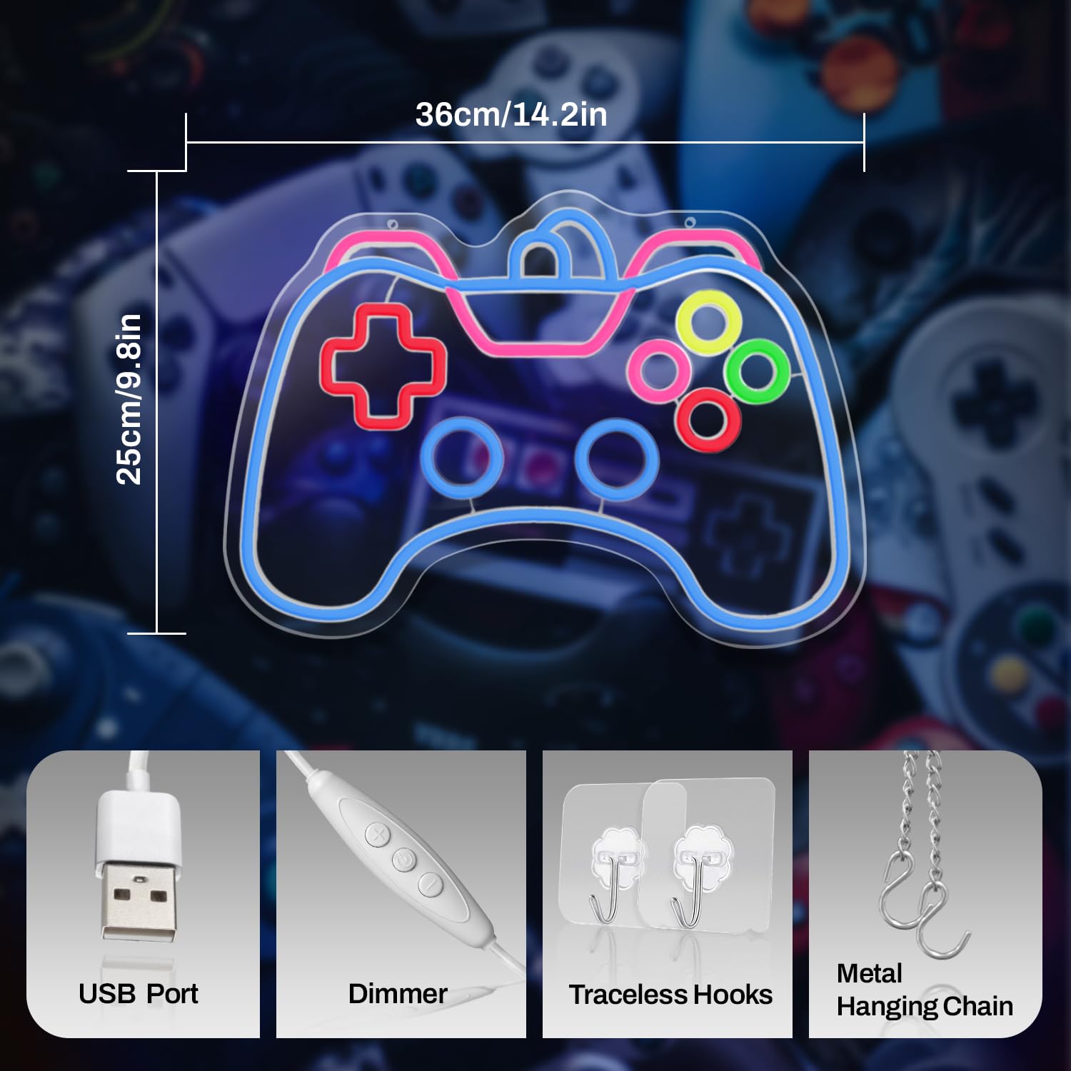 Gamer Mode Neon Sign for Gaming Room Decor, USB Powered LED Wall Light with Dimmer, Cool Gamer Setup Accessories for Bedroom, Streamer Background, Teen Boy Game Room, Man Cave
