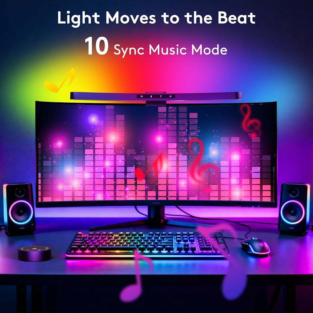 Quntis 17.7'' Curved Monitor Light Bar RGB Backlight with Music Sync, Black | Gaming & Home Office, Ra95 Eye-Care, 23 RGB Effects, Touch & Remote Control, 17–34" Curved & Flat Monitors, Webcam Compatible
