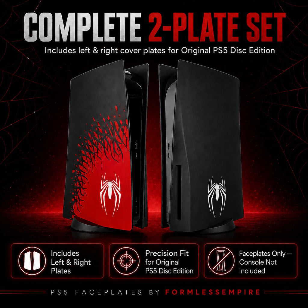 Cover Plates and Faceplate for PS5 Disc Edition, Compatible with PlayStation 5 Original Console, Red and Black Spider Design Replacement Side Panels - Flex Gamingproduct_type