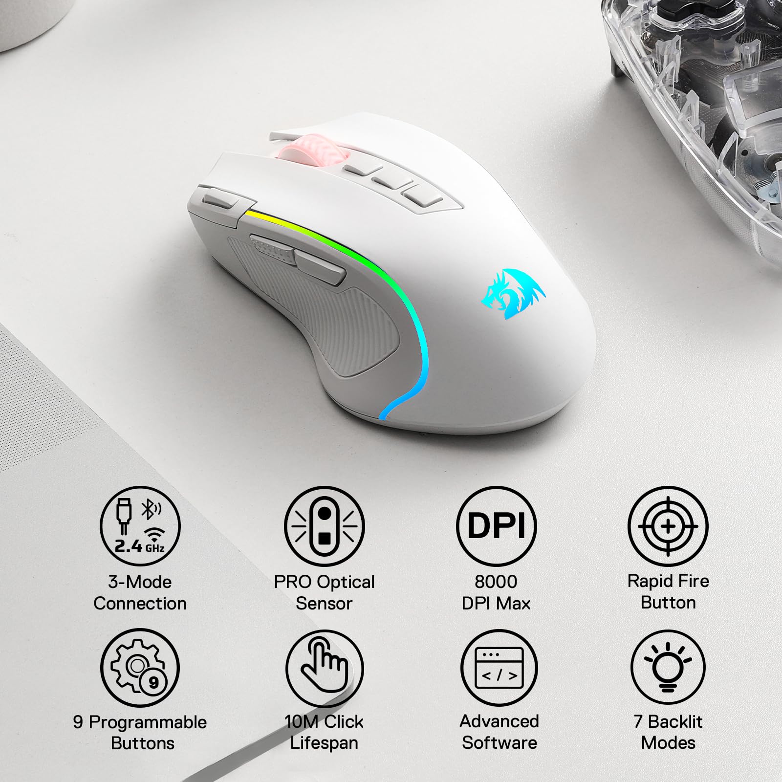 Redragon M612 Predator RGB Gaming Mouse, 8000 DPI Wired Optical Mouse with 11 Programmable Buttons & 5 Backlit Modes, Software Supports DIY Keybinds Rapid Fire Button - Flex Gamingproduct_type
