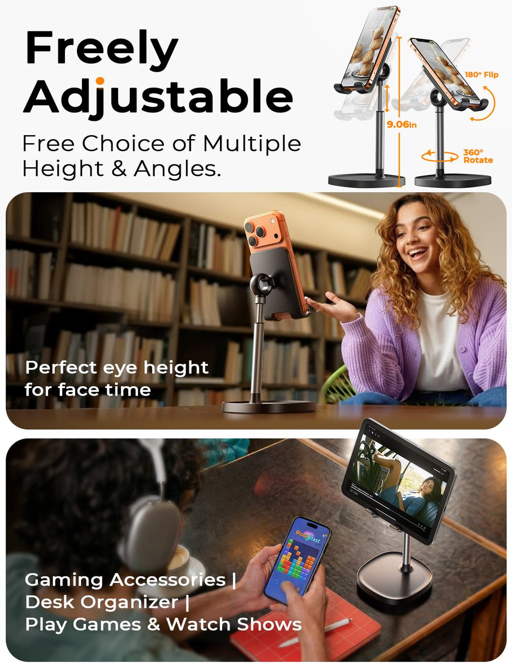 LISEN Cell Phone Stand Phone Holder for Desk Office Decor, Office Desk Accessories Women PC Gaming Essentials iPhone Stand Gadgets Men Gift for Father Fit OtterBox Case Switch iPad Air Tablet 4-10 in - Flex Gamingproduct_type