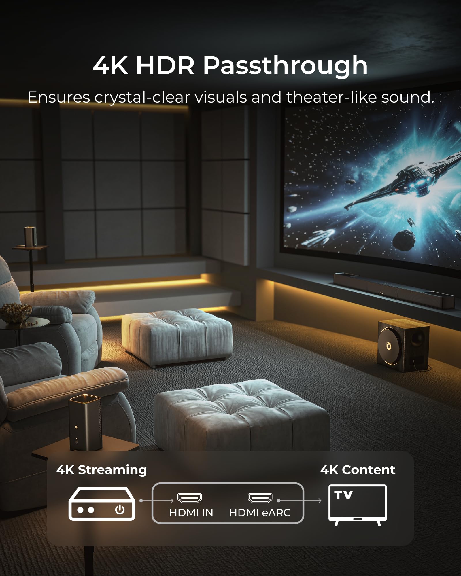 ULTIMEA Skywave X60 7.1.4ch Wireless Surround Sound System for Home Theater | with Dolby Atmos, 840W Sound Bar with 8" Wireless Subwoofer for TV, 28Hz Low Frequency, GaN Amplifier, 4K HDR Pass-Through