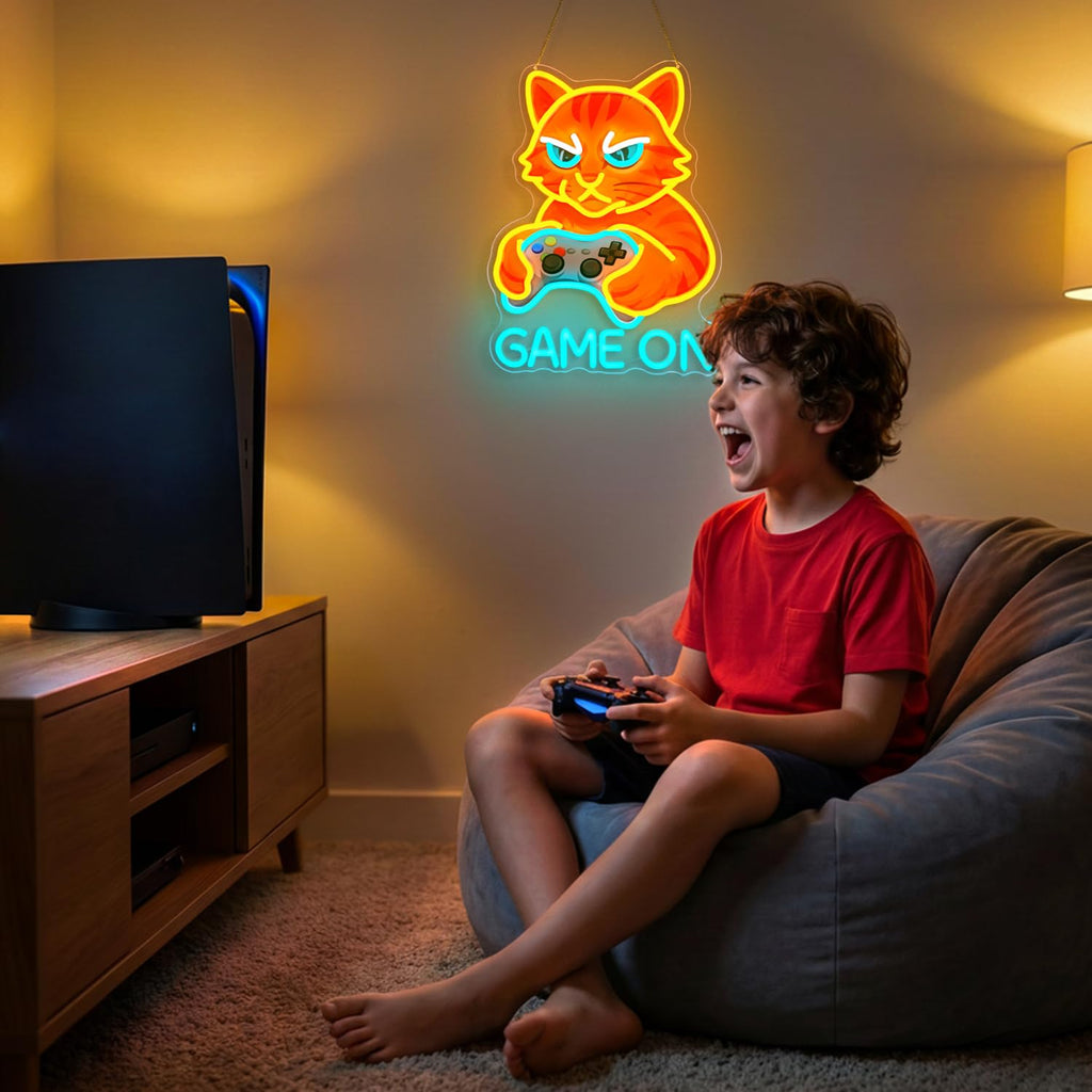Gamer Mode Neon Sign for Gaming Room Decor, USB Powered LED Wall Light with Dimmer, Cool Gamer Setup Accessories for Bedroom, Streamer Background, Teen Boy Game Room, Man Cave