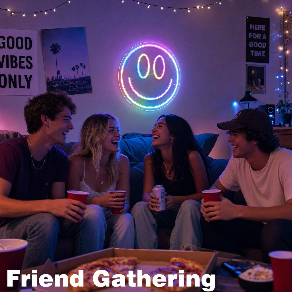 RGB Smiley Neon Sign, USB Powered 20+ Dynamic Modes Color Changing LED Neon Light for Wall Decor, Perfect for Bedroom Gaming Room Party Birthday Celebration Present for Teens Girls - Flex Gamingproduct_type