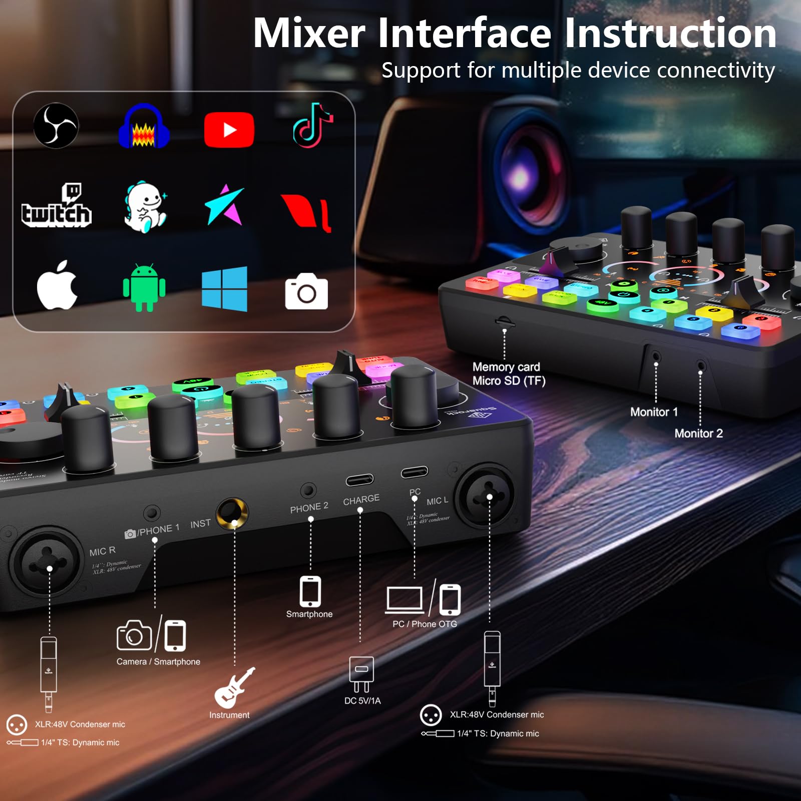 Podcast Equipment Bundle for 2, Dynamic XLR/USB Gaming Microphone & Streaming Audio Mixer with RGB Lights, Perfect for Podcast, Recording, Video Vocal, PC - Flex Gamingproduct_type