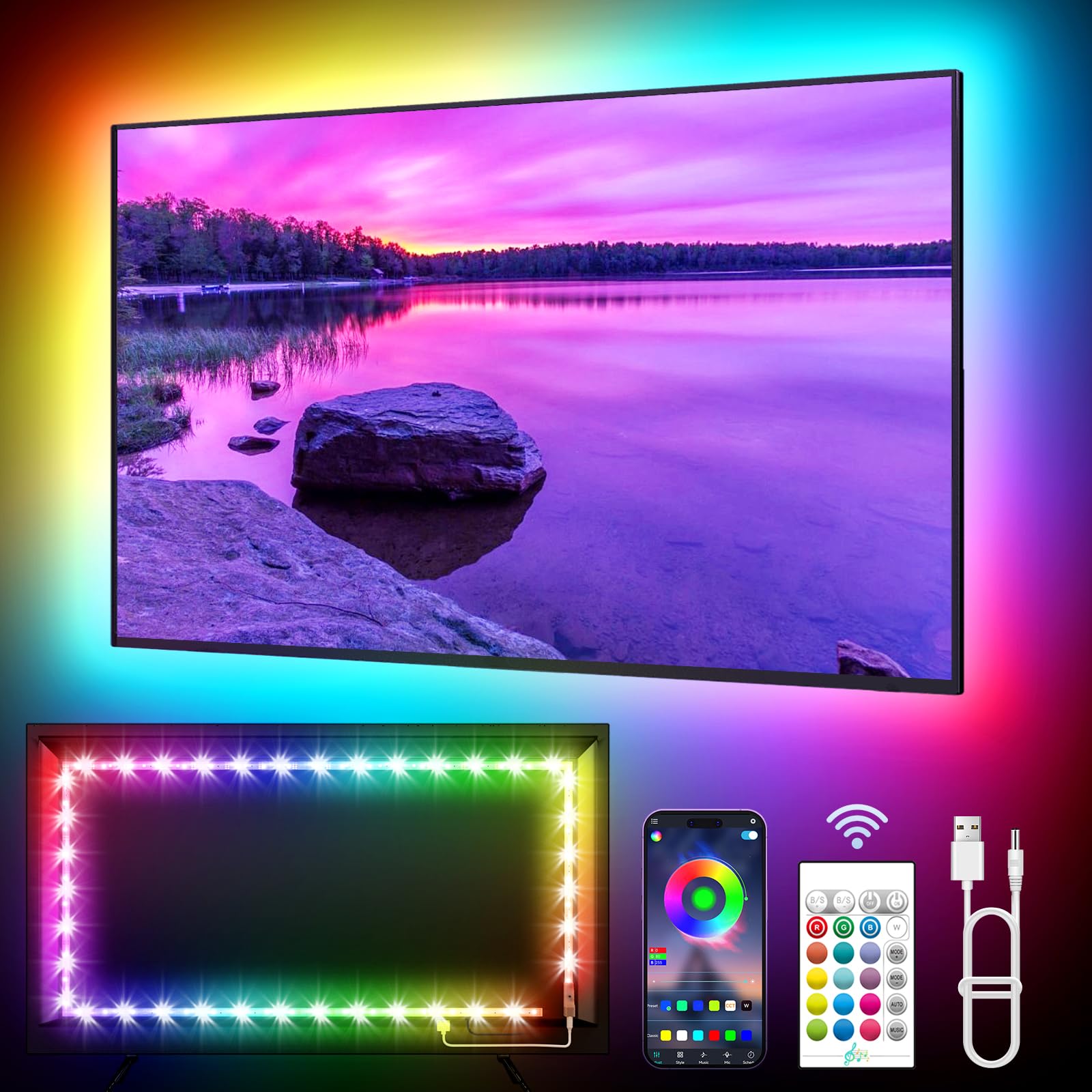 KANTUTOE LED Lights for TV, 19.68ft LED Backlights for 65-80in TV, RGB TV Backlight with Music Sync Bluetooth APP and Remote Control TV Lights Strip USB Powered LED Lights for Bedroom, Gaming - Flex Gamingproduct_type
