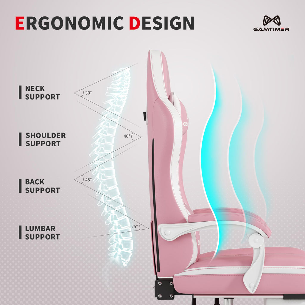 Gamtimer Gaming Chair with Footrest, Ergonomic Computer Chair, PU Breathable Material with Headrest and Lumbar Support, Suitable for Silla Gamer and Adults（Grey） - Flex Gamingproduct_type
