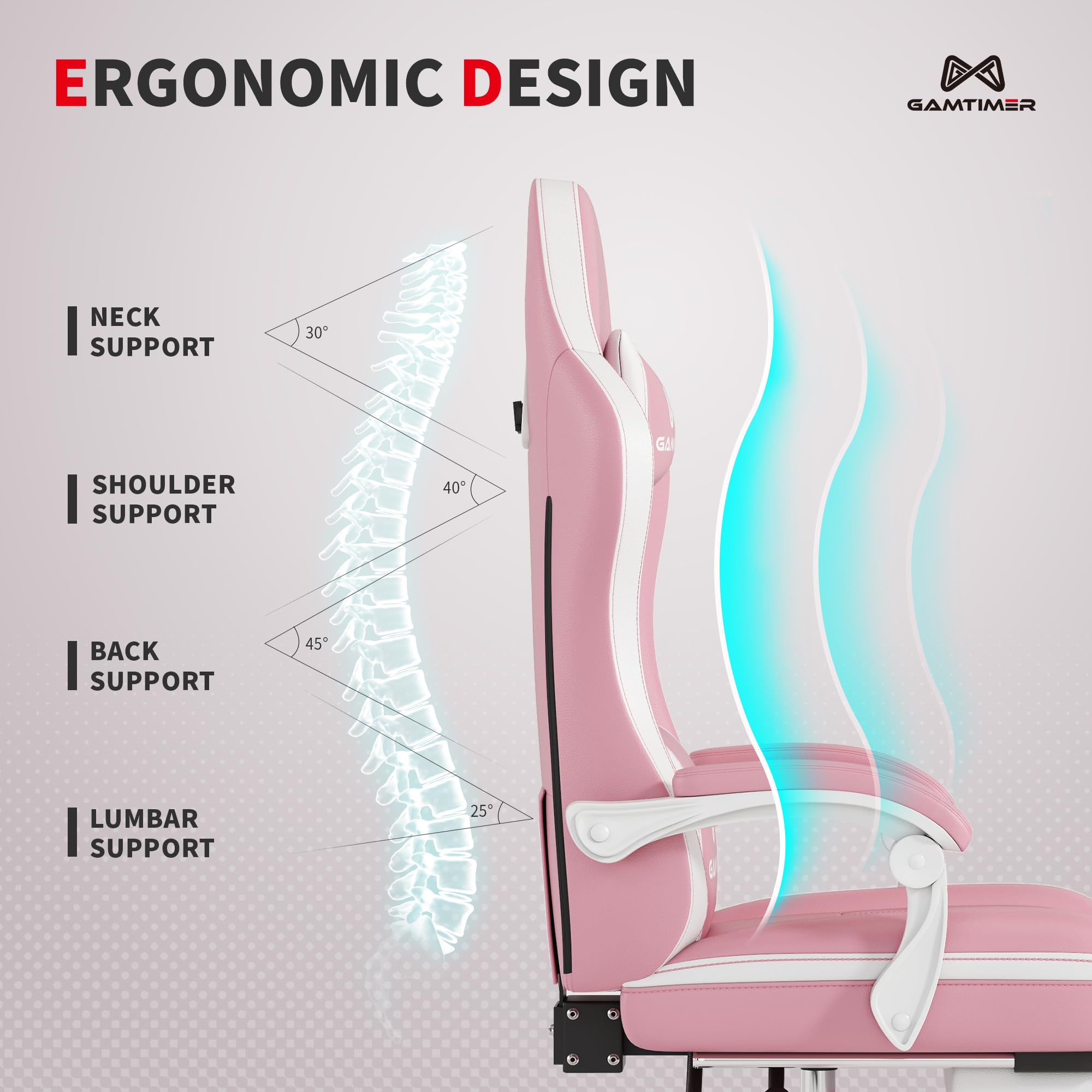 Gamtimer Gaming Chair with Footrest, Ergonomic Computer Chair, PU Breathable Material with Headrest and Lumbar Support, Suitable for Silla Gamer and Adults（Grey） - Flex Gamingproduct_type