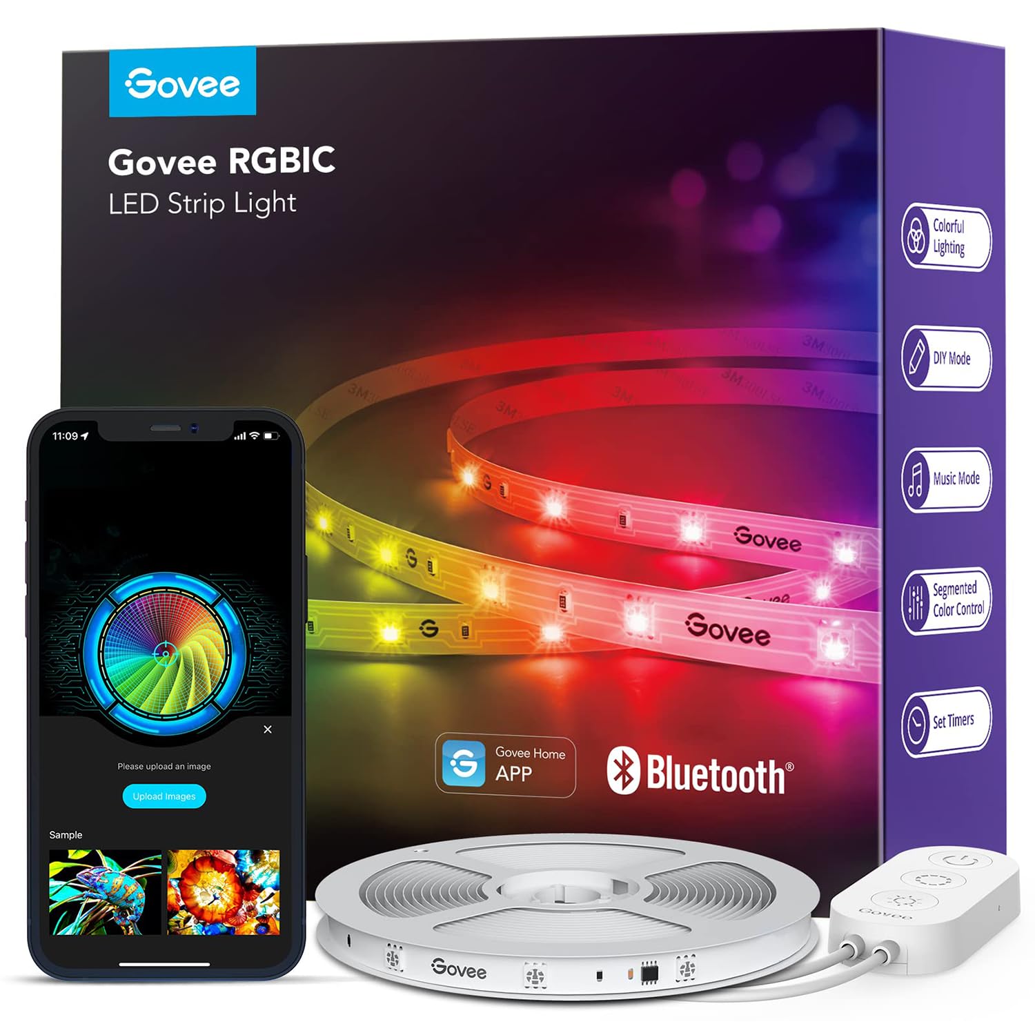 Govee Tira de luces LED RGBIC, luces LED inteligentes para recámara, luces LED Bluetooth con control de aplicación, múltiples colores en una línea, luces LED que cambian de color, sincronización de - Flex Gamingproduct_type