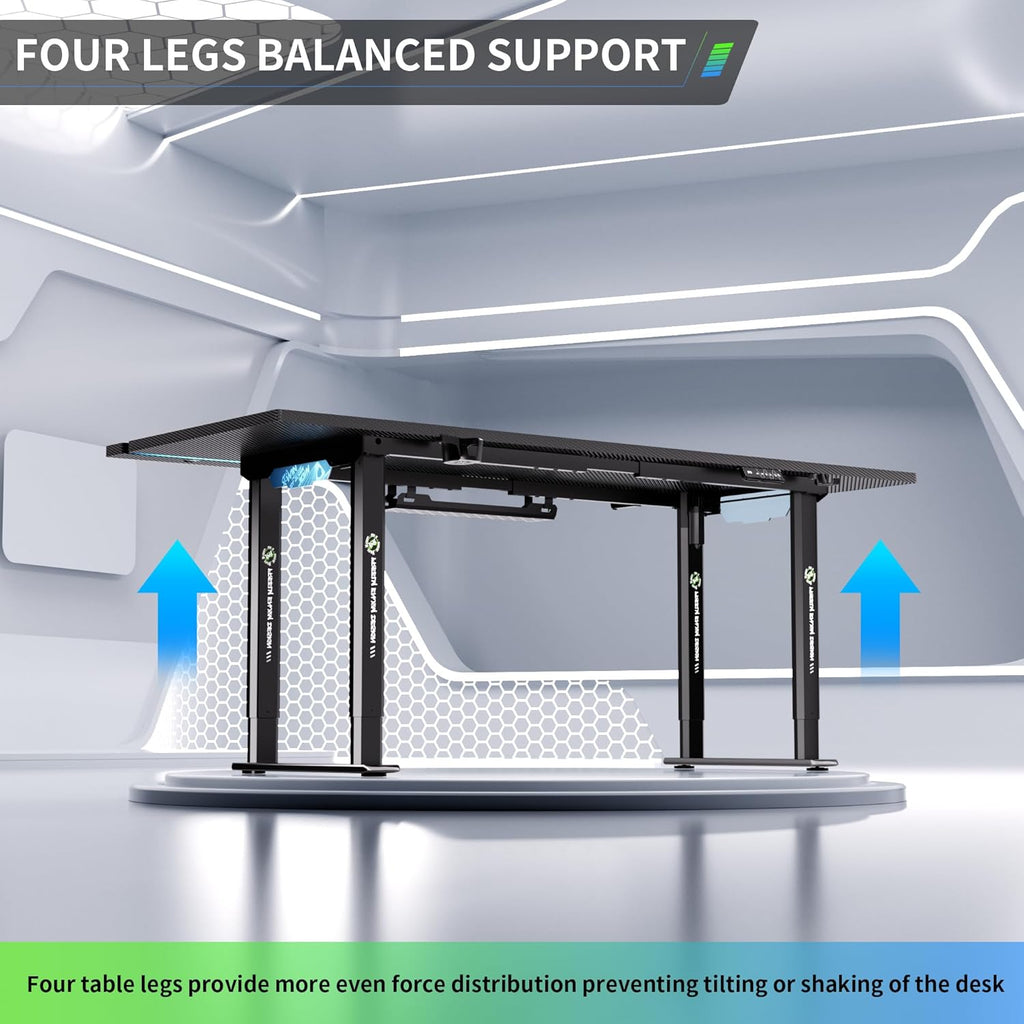 71" Gaming Standing Desk for Gamers & Streamers, 4-Leg Electric Sit Stand Desk with LED Lights, Flip-Top Cable Management, Stable Computer Desk with Wheels - Flex Gamingproduct_type