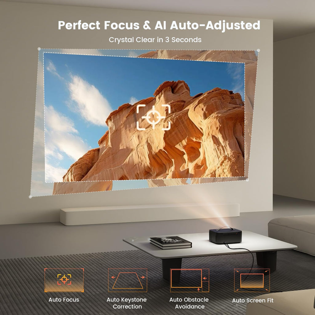 Outdoor-Projector-4K with WiFi and Bluetooth: [3000 Brightness/50W DoIby/Built-in APPs] Portable-Projector Smart OS 2.0&AI Auto Focus, ONOAYO Movie Proyector Compatible with Netflix/YouTube/PrimeVideo - Flex Gamingproduct_type