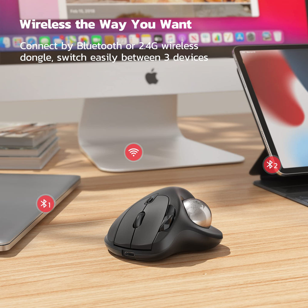Nulea M501 Wireless Trackball Mouse, Rechargeable Ergonomic, Easy Thumb Control, Precise & Smooth Tracking, 3 Device Connection (Bluetooth or USB Receiver), Compatible for PC, Laptop, Mac, Windows. - Flex Gamingproduct_type