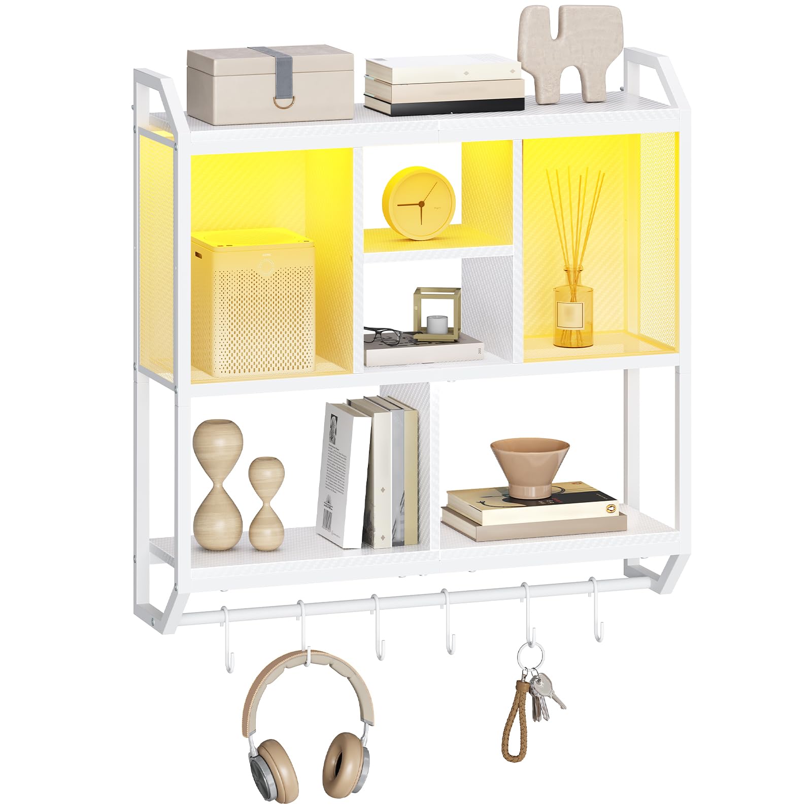 HOOBRO Gaming Floating Shelves with LED Lights, 28.7" LED Wall Mounted Shelf, 3-Tier Display Rack for Wall Storage, Floating Rack with Hanging Rod and 6 S-Hooks, for Gaming Room, Black BB70DBJ01 - Flex Gamingproduct_type