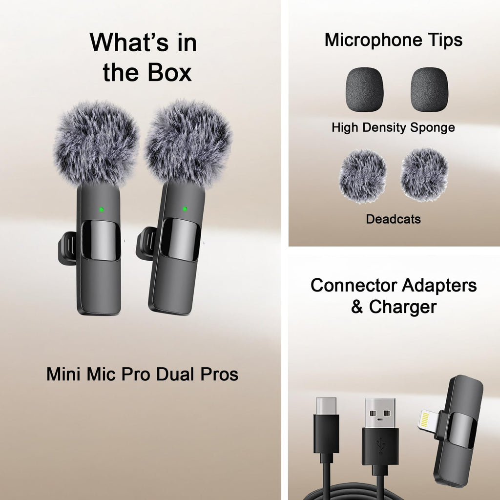 Mini Mic Pro (Latest Model – #1 Microphone for iPhone & Android, Wireless Mini Microphone, Clear Voice, Noise Cancelling, Lavalier Mic for TikTok, YouTube & Interviews
