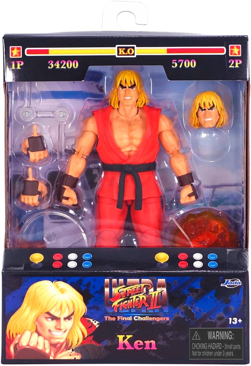 Jada - Street Fighters - Ken - Articulated Figure 15 cm - Removable Accessories - Ages 8 and Above - 253252029