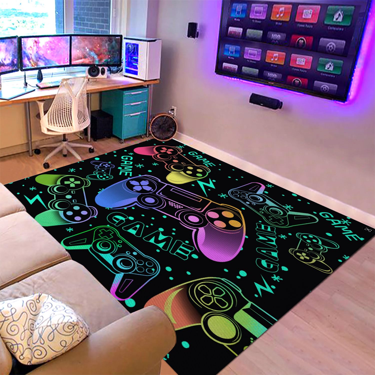 Sunnycitron Gaming Area Rugs Gamer Player Rug for Boys Room Decor Teens 3D Video Game Controller Mat for Bedroom Playroom Carpet Red (59"x39") - Flex Gamingproduct_type
