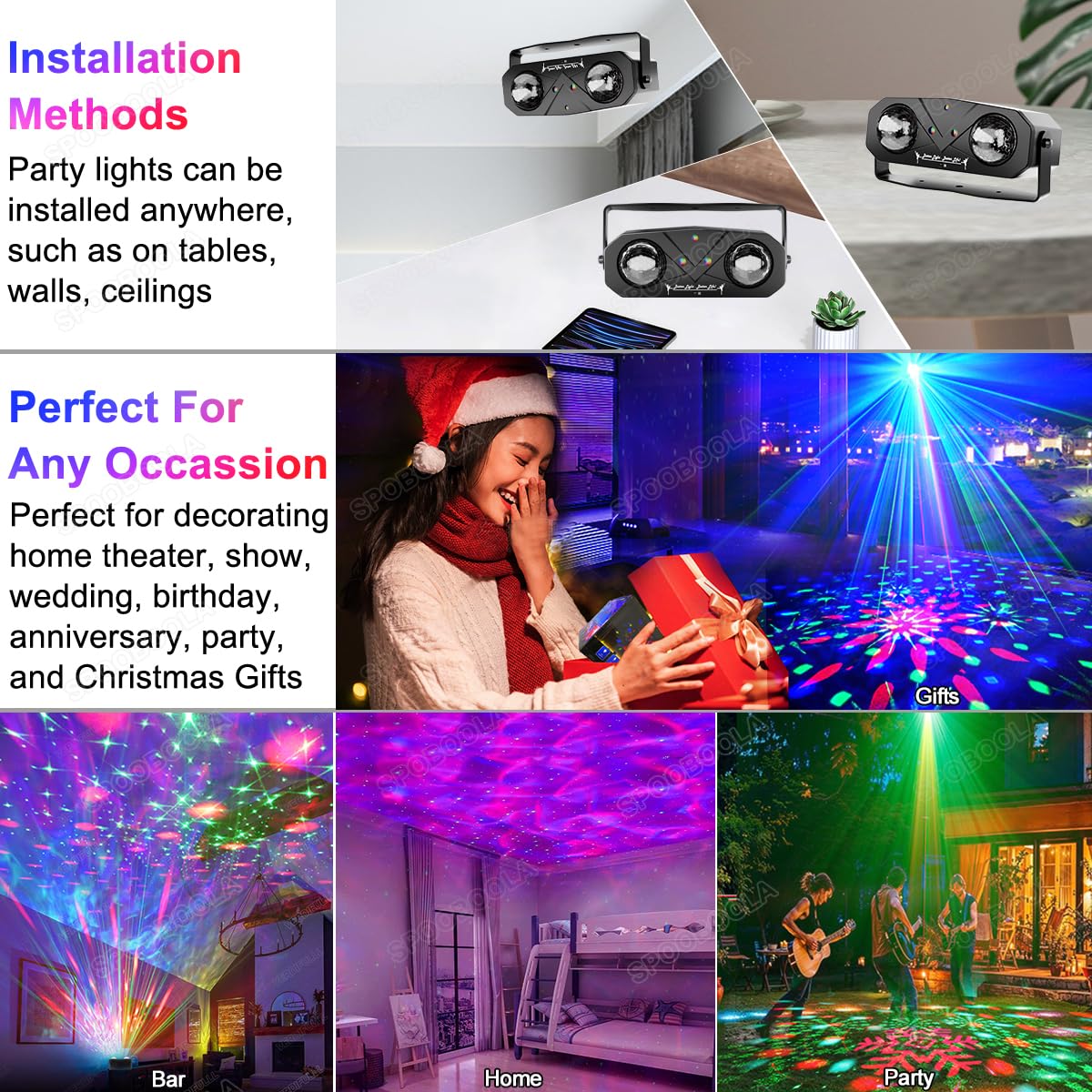 Party Lights,Disco DJ Strobe Light Rave Stage Projector Effect Dance Club Light Sound Activated with Remote Control for Parties Home Show KTV Pub Dance Christmas