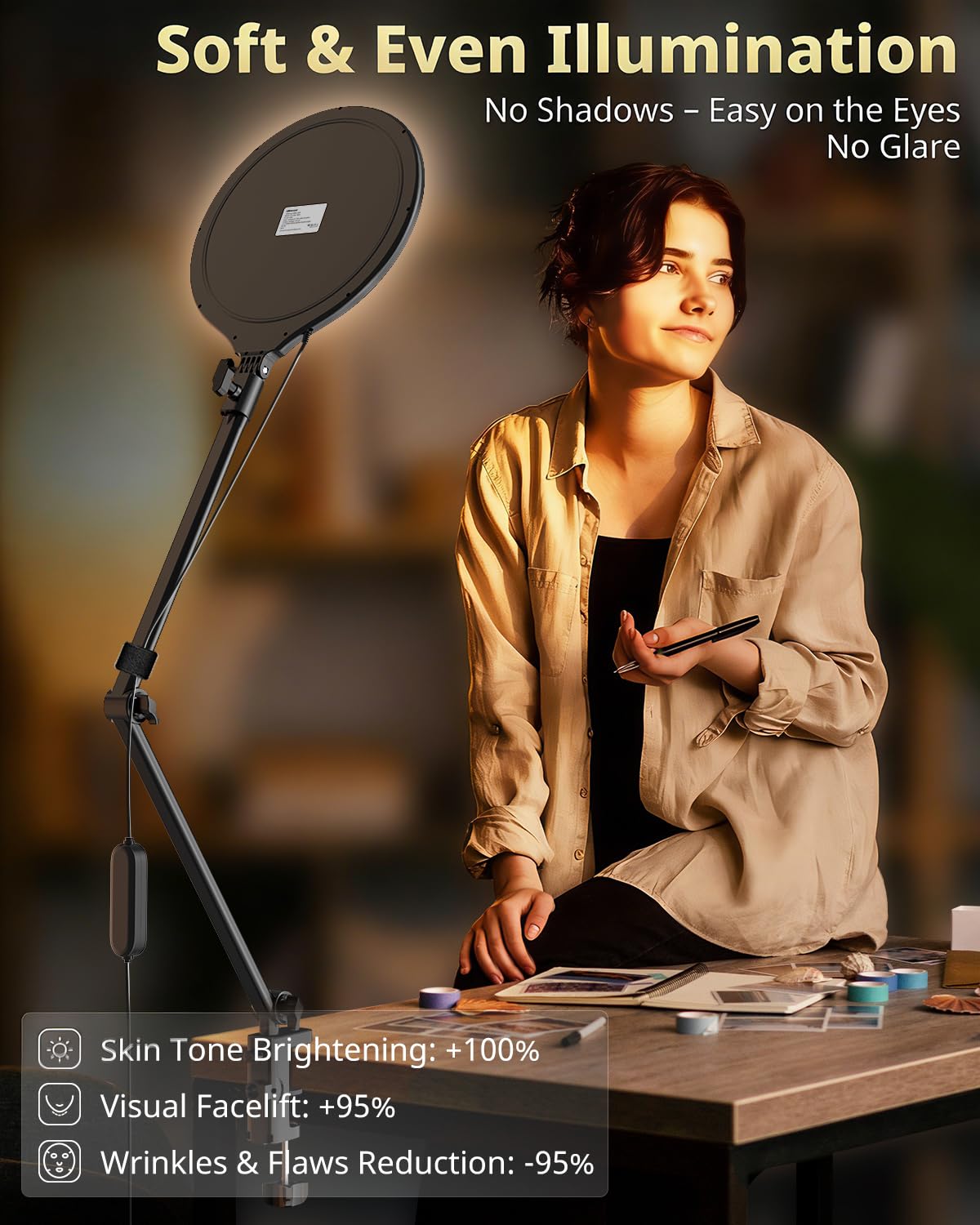 UBeesize 10" Desk Ring Light with Stand, Multi-Angle Adjustable Arm with C-Clamp for Home Office, Streaming Light with Inline Control for Video Conference, Podcast, Gaming, Recording, Live Streams - Flex Gamingproduct_type