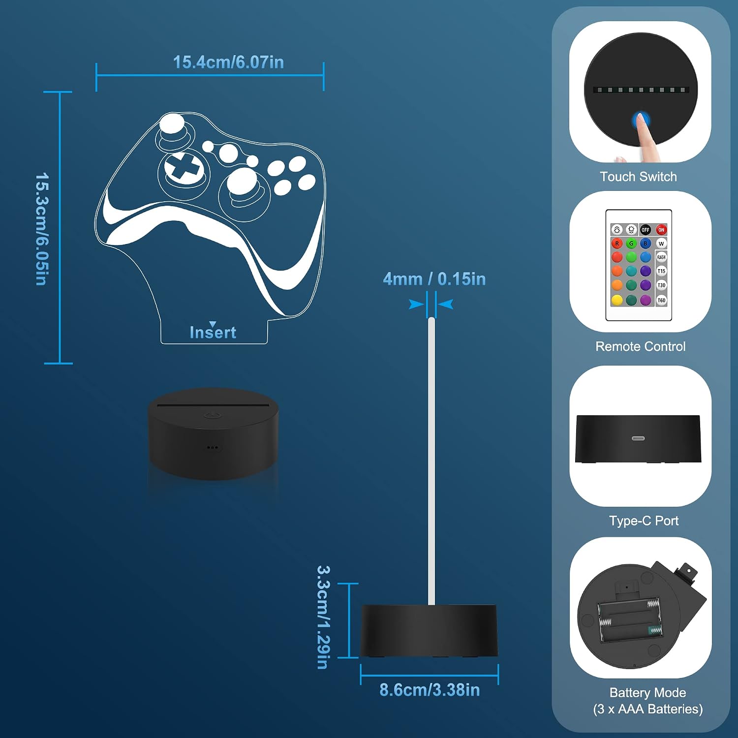 Attivolife Gamepad 3D Lamp, Hologram Illusion Controller Night Light for Kid, 16 Colors Changing & Remote Dimmer Control, Cool Boy Girl Video Gaming Room Accessories as Xmas Birthday Gift for Teen