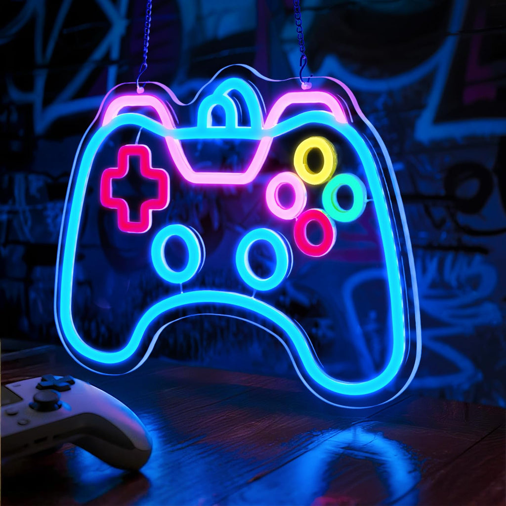 Gamer Mode Neon Sign for Gaming Room Decor, USB Powered LED Wall Light with Dimmer, Cool Gamer Setup Accessories for Bedroom, Streamer Background, Teen Boy Game Room, Man Cave