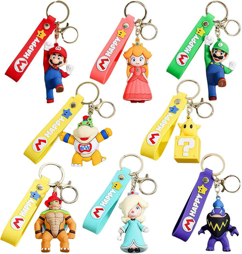 8Pcs Mario Keychain, Cartoon Backpack Pendant, Lovely Bag Charm Ornament for Fans - Flex Gamingproduct_type