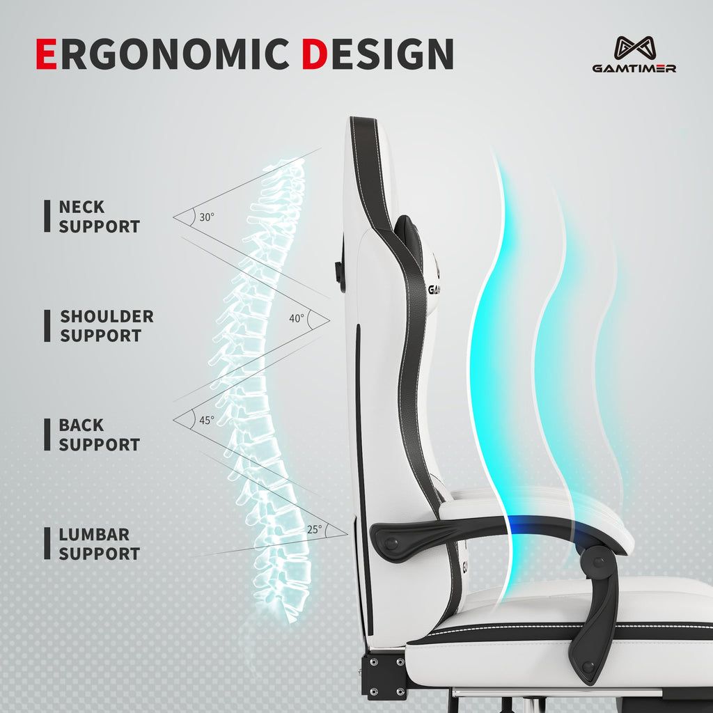Gamtimer Gaming Chair with Footrest, Ergonomic Computer Chair, PU Breathable Material with Headrest and Lumbar Support, Suitable for Silla Gamer and Adults（Grey） - Flex Gamingproduct_type