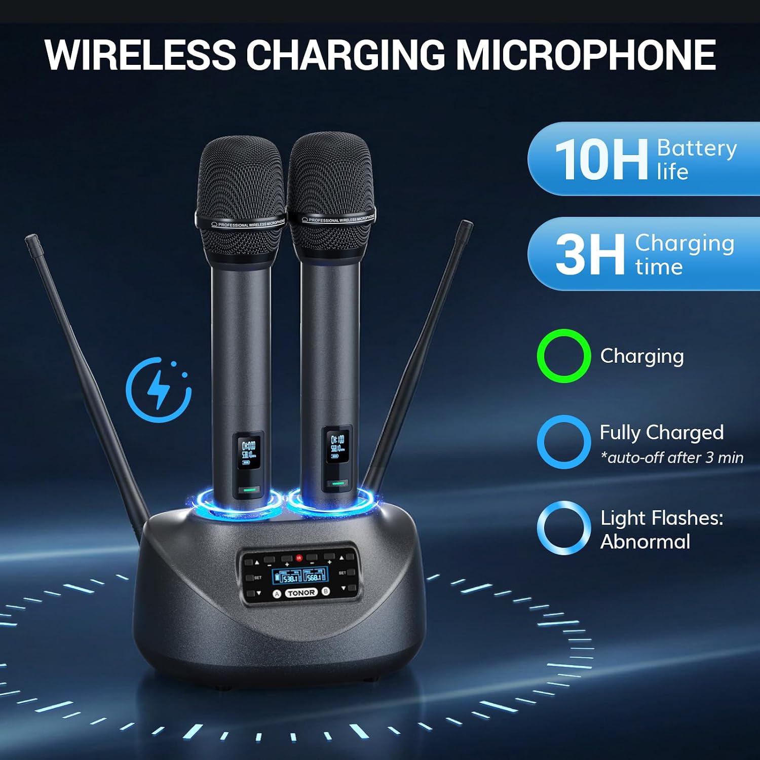 TONOR Bluetooth Wireless Microphones, Rechargeable UHF Cordless Microphone System for Home Party, Metal Dual Handheld 260ft for Home Karaoke, Church, Party,TW-790, Black - Flex Gamingproduct_type