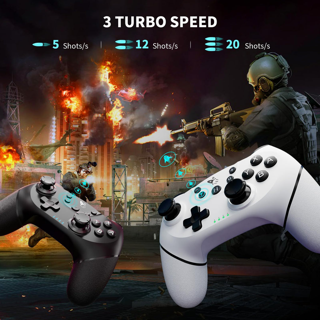 AceGamer Wireless Pro Controller for Nintendo Switch/Lite/OLED/Switch 2/PC, 2 pack, Hall Effect Joystick for Switch 2 Pro Controller with Wake-Up/Dual Vibration/Turbo/Ergonomic ! (Black&White) - Flex Gamingproduct_type