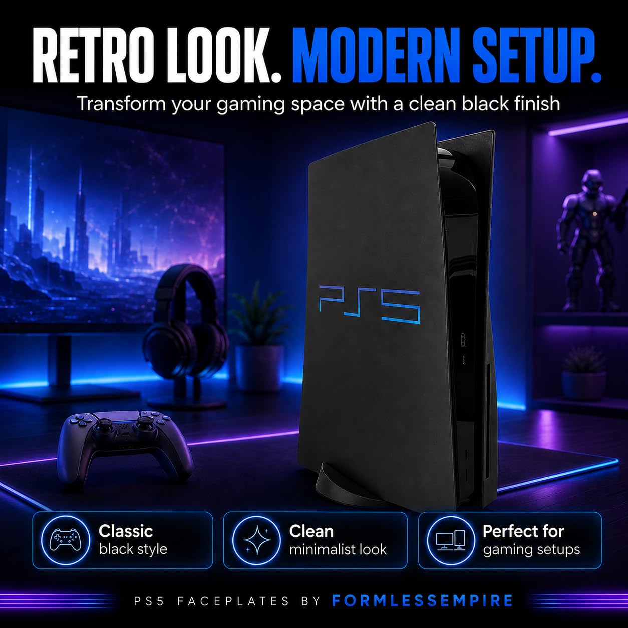 Cover Plates and Faceplate for PS5 Disc Edition, Compatible with PlayStation 5 Original Console, Red and Black Spider Design Replacement Side Panels - Flex Gamingproduct_type