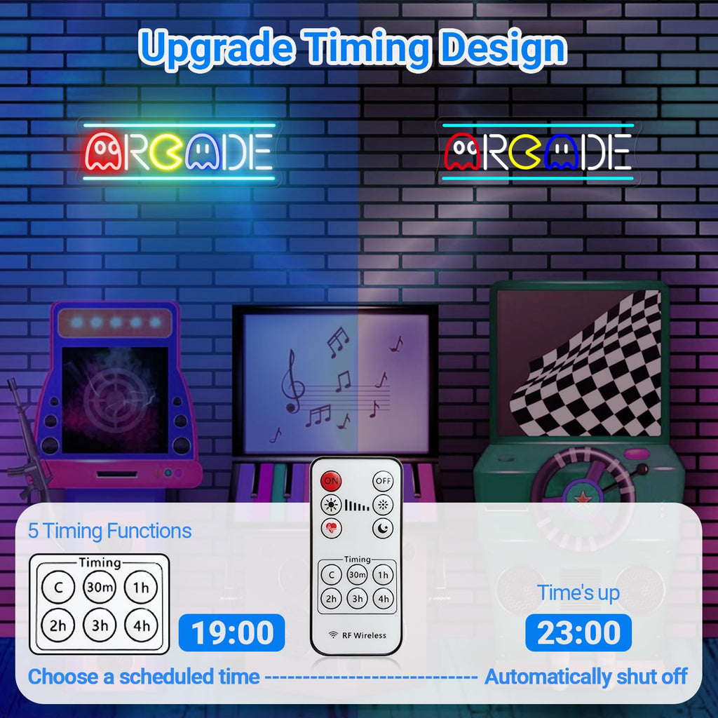 Custom Arcade Neon Sign, Ugrade Retro Game Ghost LED Neon Light Sign, Handmade Aesthetic Night Lamp for Game Room, Business Recreation Bedroom Birthday Gift (Arcade)