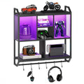 HOOBRO Gaming Floating Shelves with LED Lights, 28.7" LED Wall Mounted Shelf, 3-Tier Display Rack for Wall Storage, Floating Rack with Hanging Rod and 6 S-Hooks, for Gaming Room, Black BB70DBJ01 - Flex Gamingproduct_type