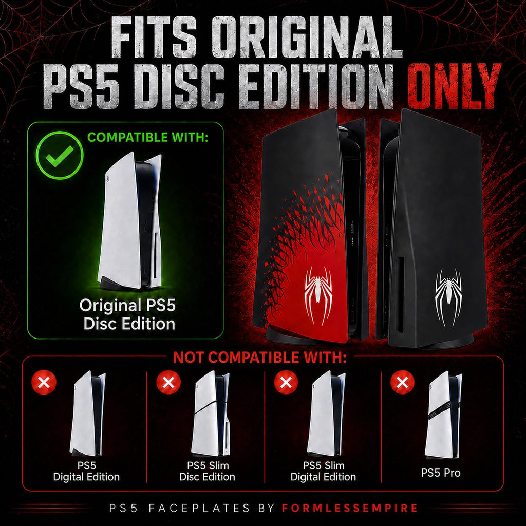 Cover Plates and Faceplate for PS5 Disc Edition, Compatible with PlayStation 5 Original Console, Red and Black Spider Design Replacement Side Panels - Flex Gamingproduct_type