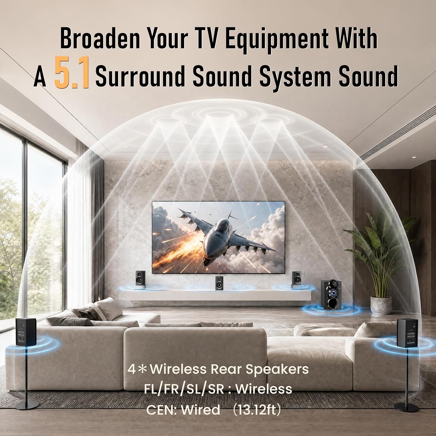 Bobtot Wireless Surround Sound System Home Theater System, 1000W Surround Speakers 8" Subwoofer 5.1/2.1 Channel Deep Bass with ARC Optical Bluetooth Karaoke Input - Flex Gamingproduct_type