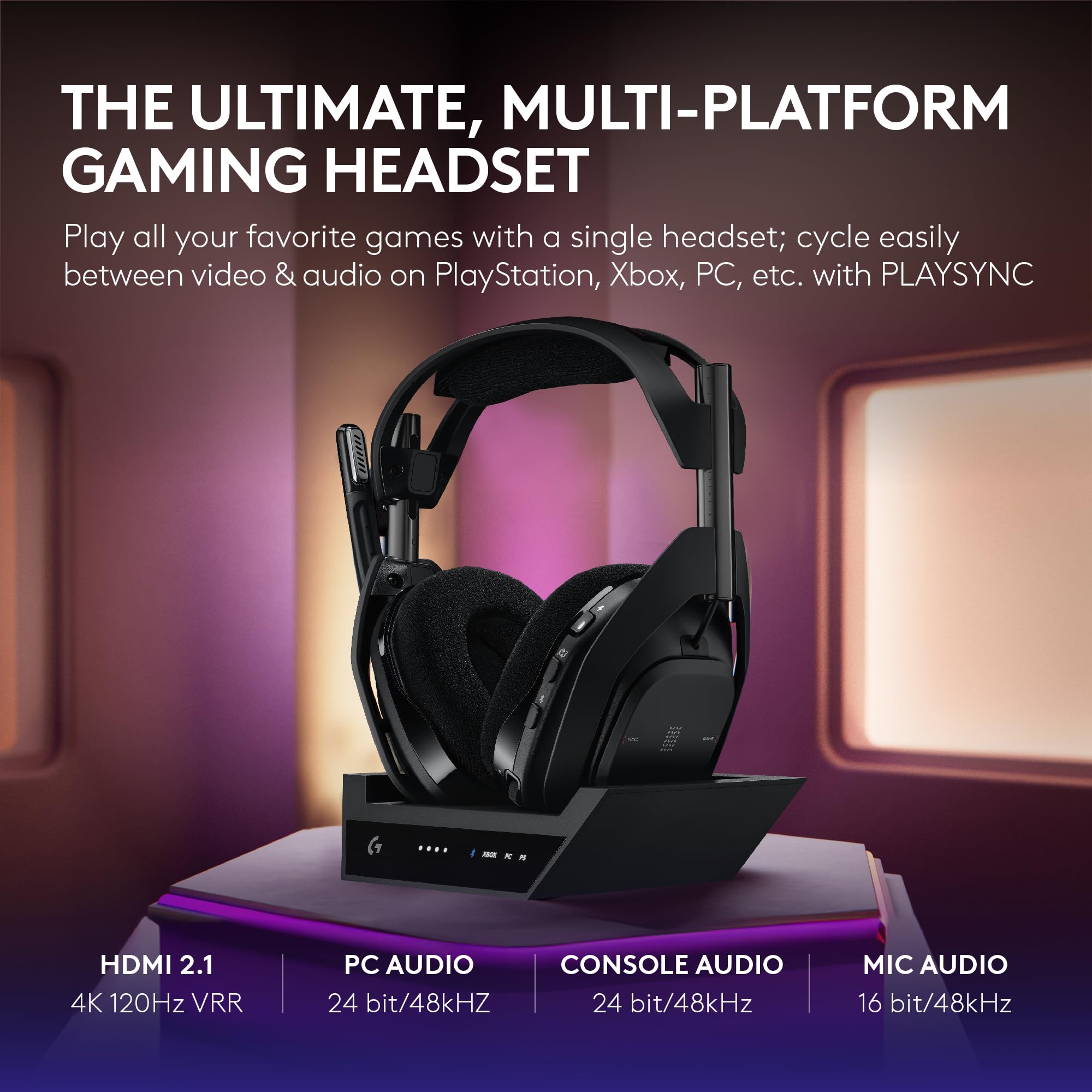 Logitech G Astro A50 X Multi-Platform Wireless Gaming Headset + Base Station for PS5/Xbox/PC: PLAYSYNC Video & Audio Switcher, HDMI 2.1 4K 120Hz VRR, <24bit/48kHz, 24hr Battery, 2.4GHz & BT - Black - Flex Gamingproduct_type