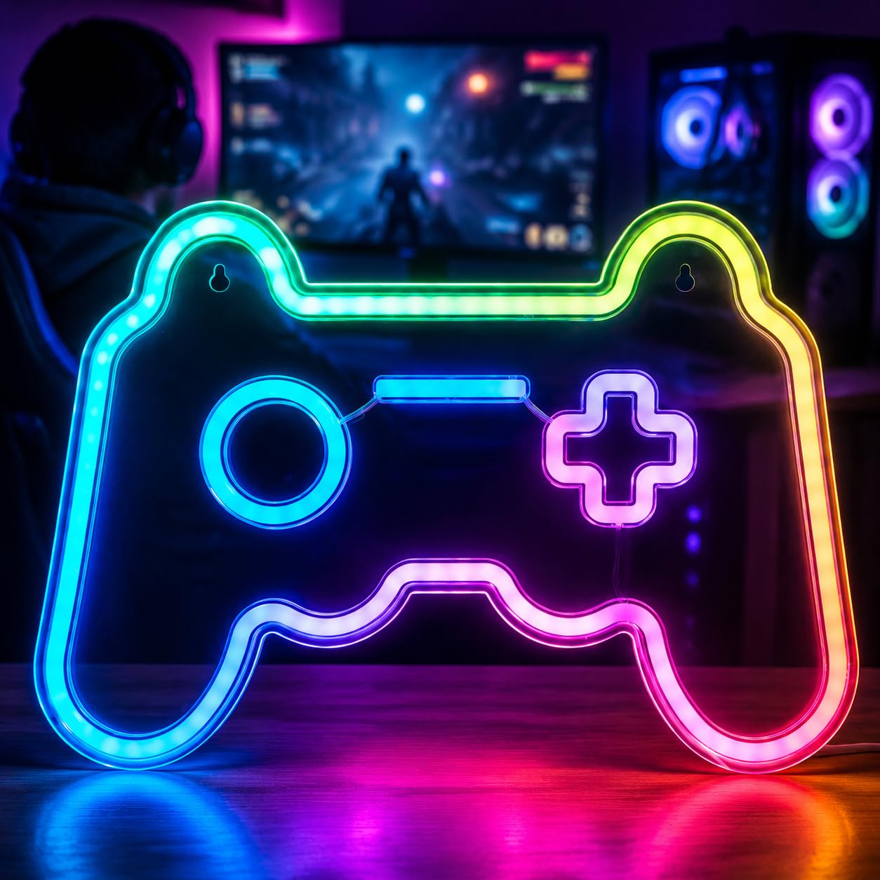RGB Smiley Neon Sign, USB Powered 20+ Dynamic Modes Color Changing LED Neon Light for Wall Decor, Perfect for Bedroom Gaming Room Party Birthday Celebration Present for Teens Girls - Flex Gamingproduct_type