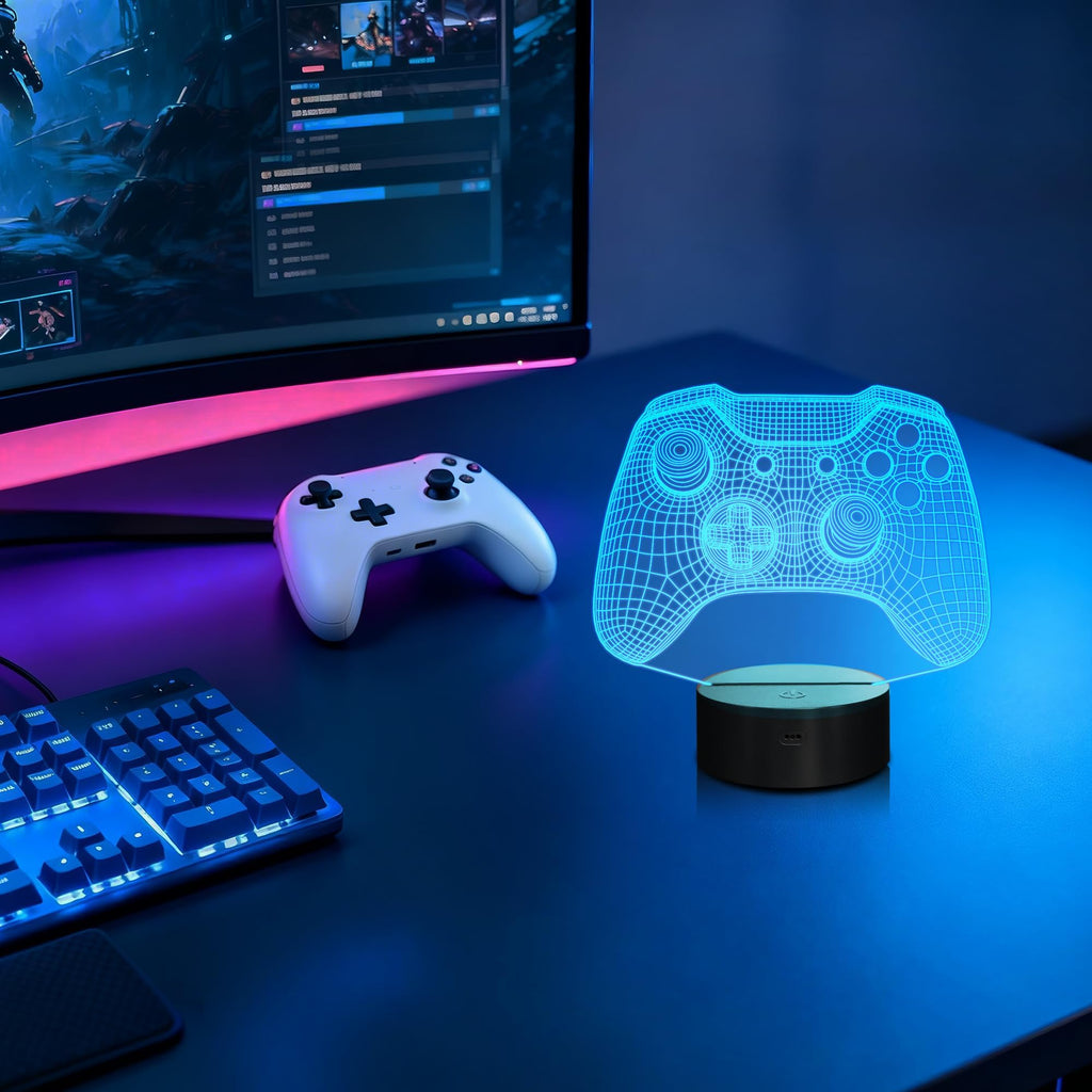 Attivolife Gamepad 3D Lamp, Hologram Illusion Controller Night Light for Kid, 16 Colors Changing & Remote Dimmer Control, Cool Boy Girl Video Gaming Room Accessories as Xmas Birthday Gift for Teen